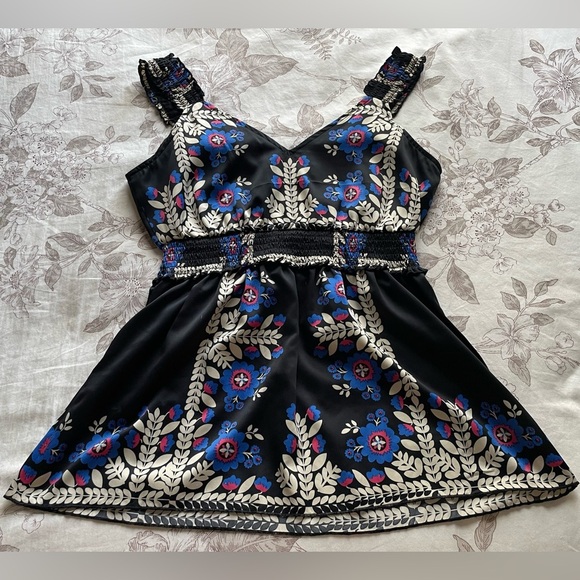 Rampage Satin Floral Shirred Babydoll Peplum Top Small Y2K Office Siren Fairy - Picture 1 of 9